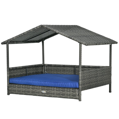 Wicker Dog House with Removable Cushion Lounge, Dark Blue