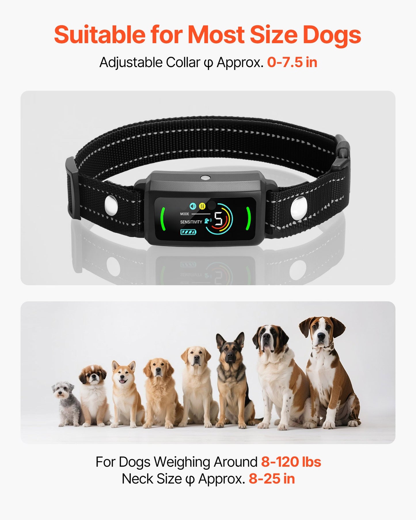 Dog Bark Collar, Smart Bark Collar For Large Medium Small Dogs, IP67 Waterproof Rechargeable Anti-Bark Collars For Dogs, Dog Anti-Barking Device, 6 Adjustable Sensitivity Beep Vibration (Black)